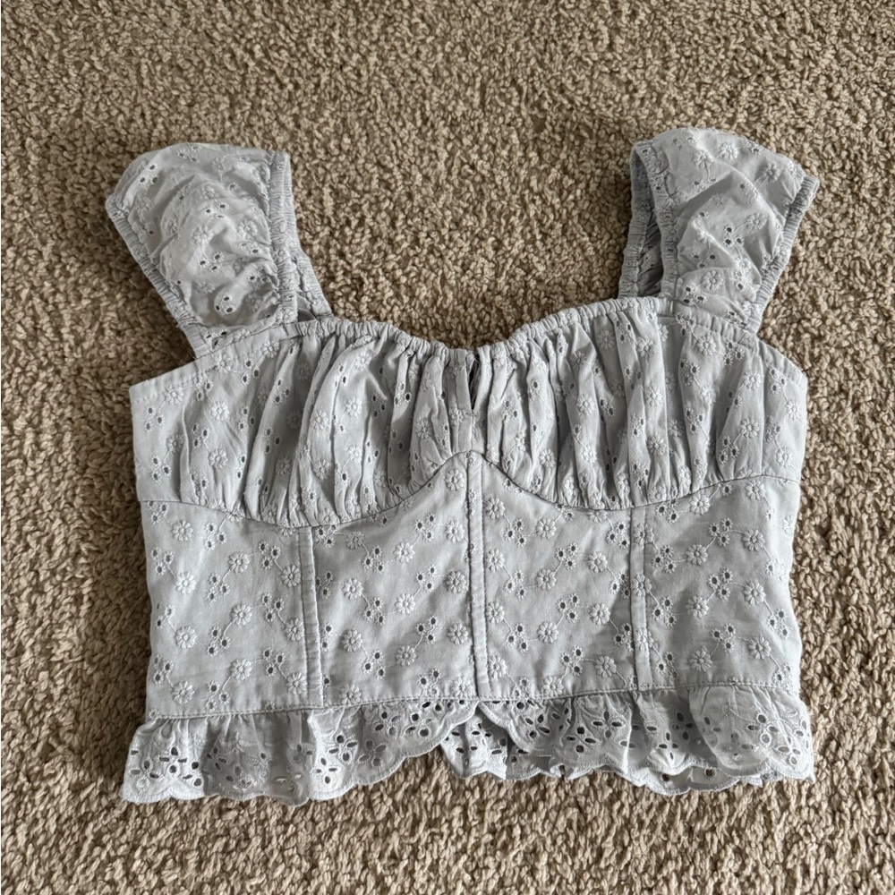 Hollister Light Gray Eyelet Crop Top